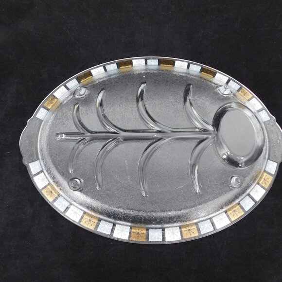 Inland Glass 14.5" Oval Atomic Sunburst Meat Serving Tray with Juice Well MCM - Picture 6 of 10